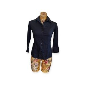 Anne Fontaine top black Connie 3/4 long sleeve button front size 36 small